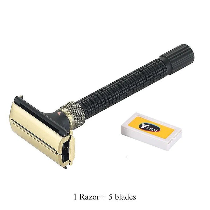 Elegant Double Edge Safety Razor in Bronze Brass with Long Handle