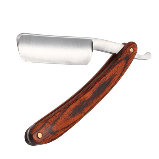 Traditional Barber Razor with Carbon Steel Blade and Elegant Beech Wood Handle