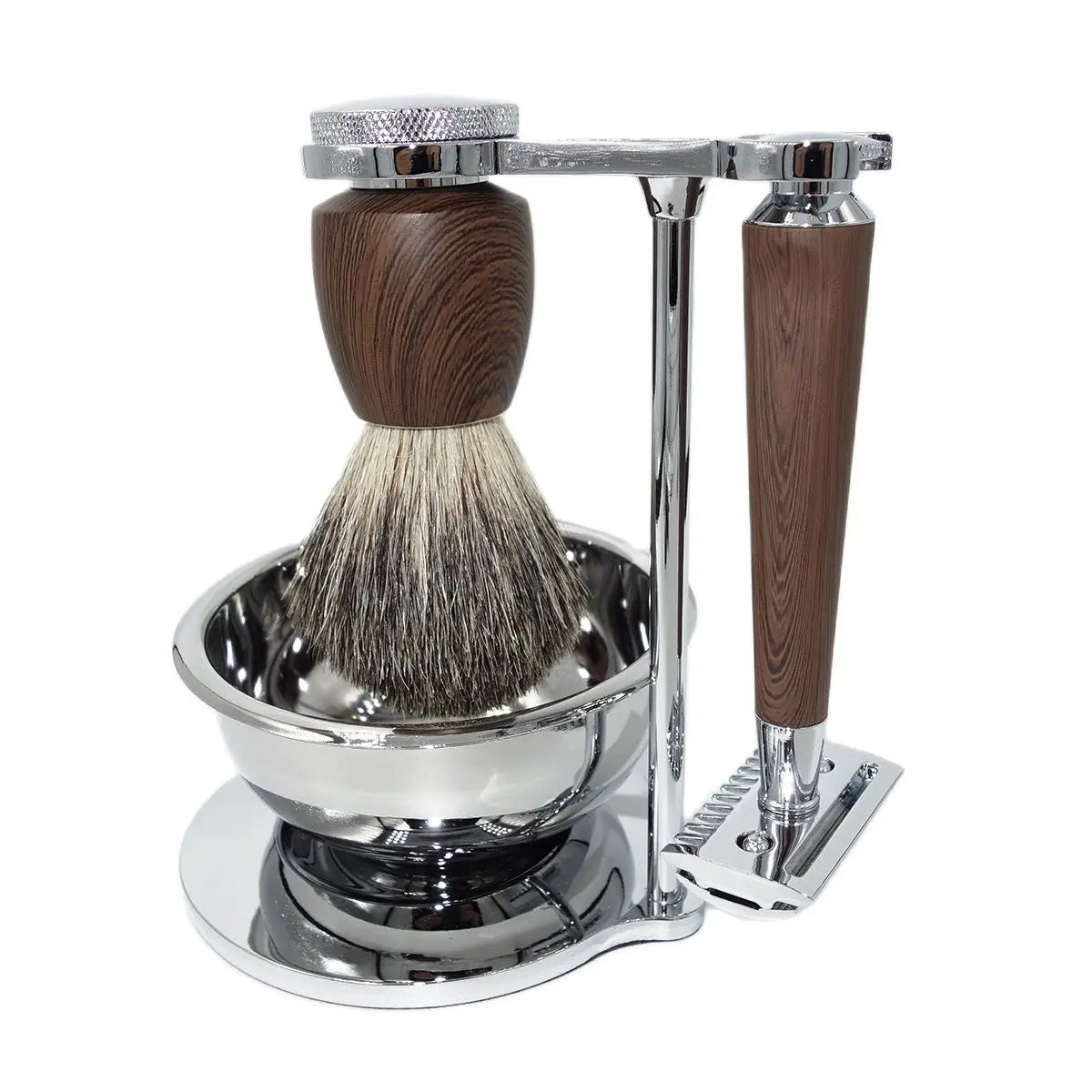 Luxury Traditional Shaving Set with Safety Razor, Brush, Bowl, and Stand