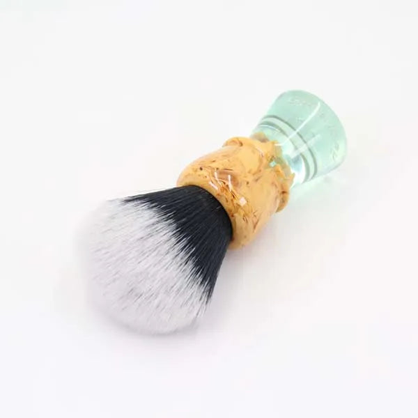 Luxury Shaving Brush with Transparent Resin Handle and Carved Amber Design