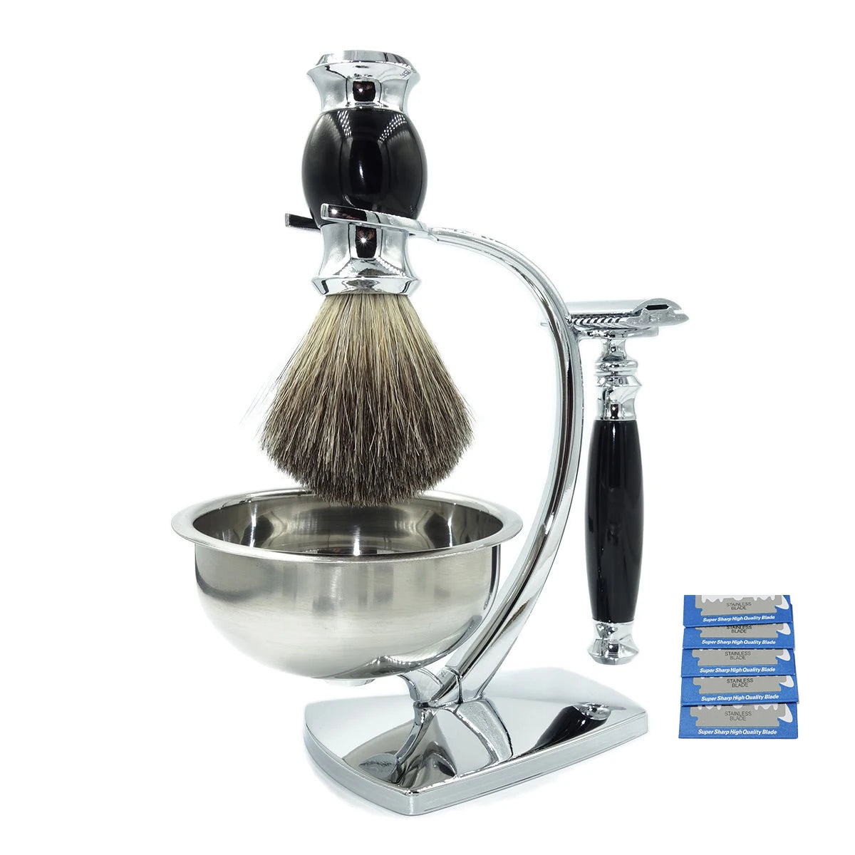 Luxury Shaving Set with Double Edge Safety Razor, Badger Brush, and Soap Bowl