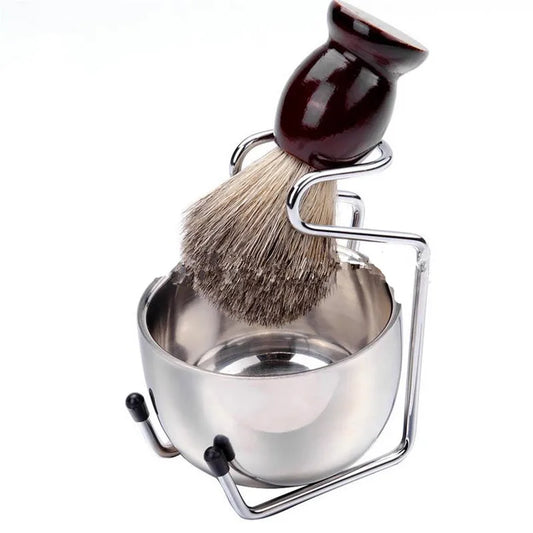 Shaving Kit with Wooden Brush and Stainless Steel Bowl