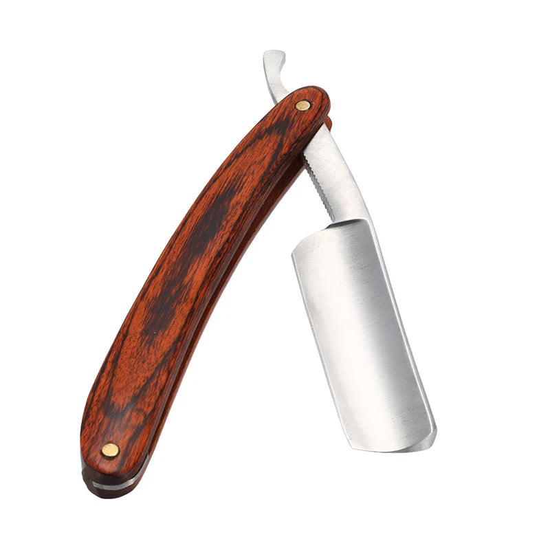 Traditional Barber Razor with Carbon Steel Blade and Elegant Beech Wood Handle
