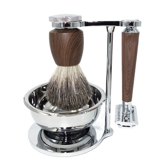 Luxury Traditional Shaving Set with Safety Razor, Brush, Bowl, and Stand