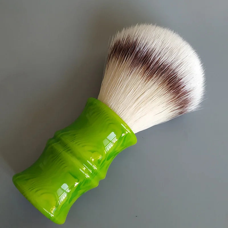 Professional shaving brush with green marble-effect resin handle