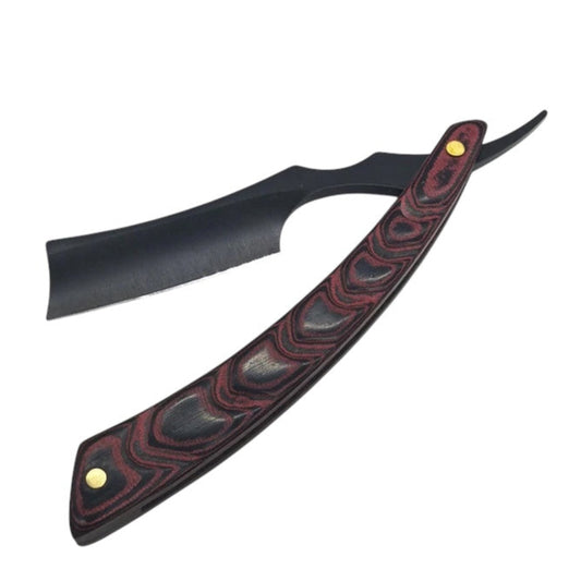 Traditional Straight Razor with Steel Blade and Matte Black Handle Inlaid with Red