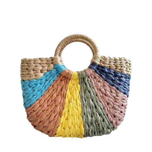 Boho Summer Straw Half-Moon Bag