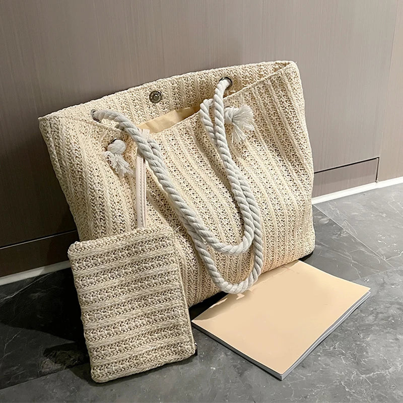 Coastal Breeze Straw Shoulder Bag