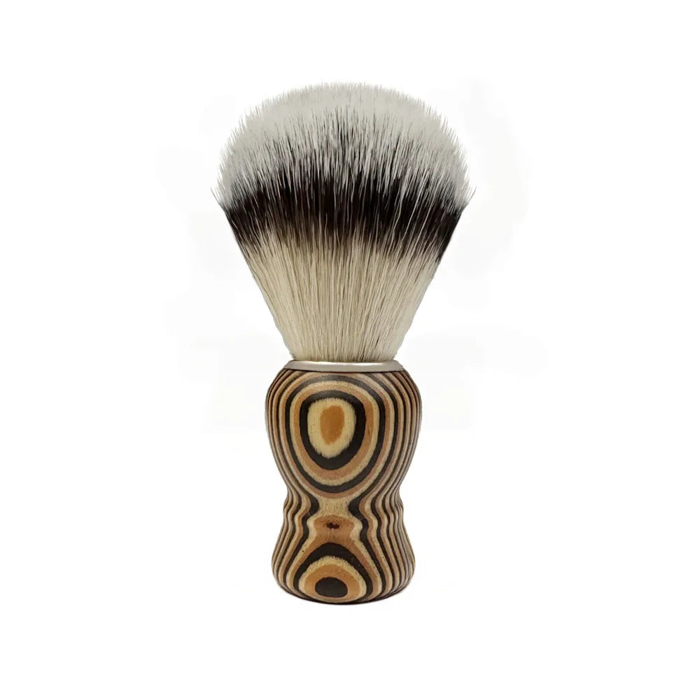 Men's shaving brush with soft bristles and a handcrafted golden-brown handle