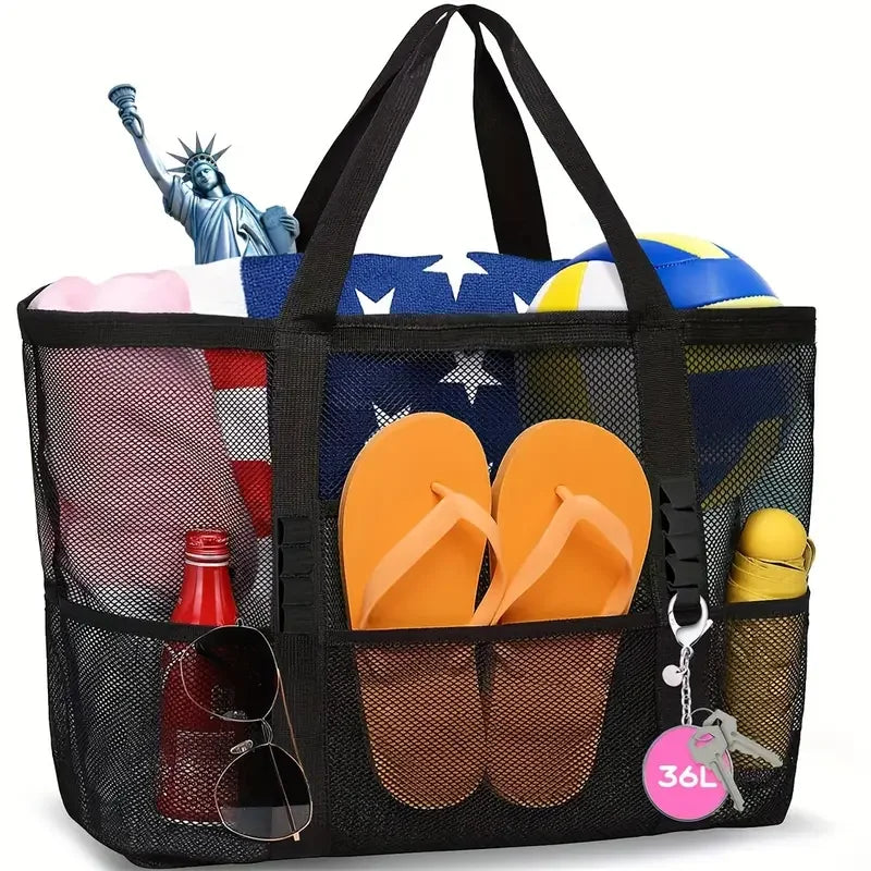 Mesh beach bag with pockets for all your gear