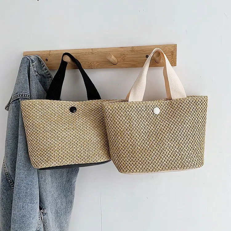Chic Beach Straw Tote with Contrast Handles
