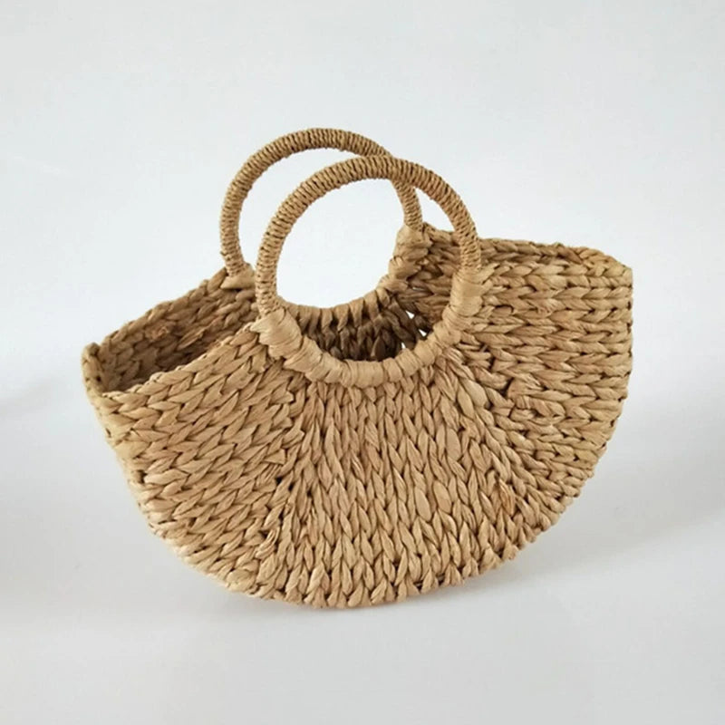 Boho Summer Straw Half-Moon Bag