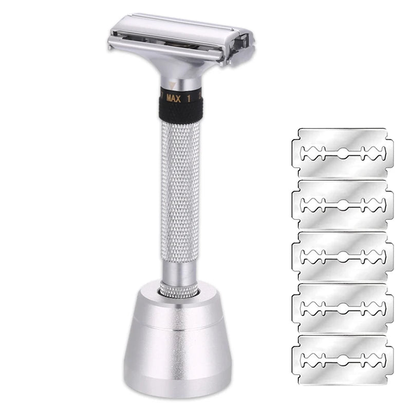 Adjustable Butterfly Open Safety Razor with Long Handle