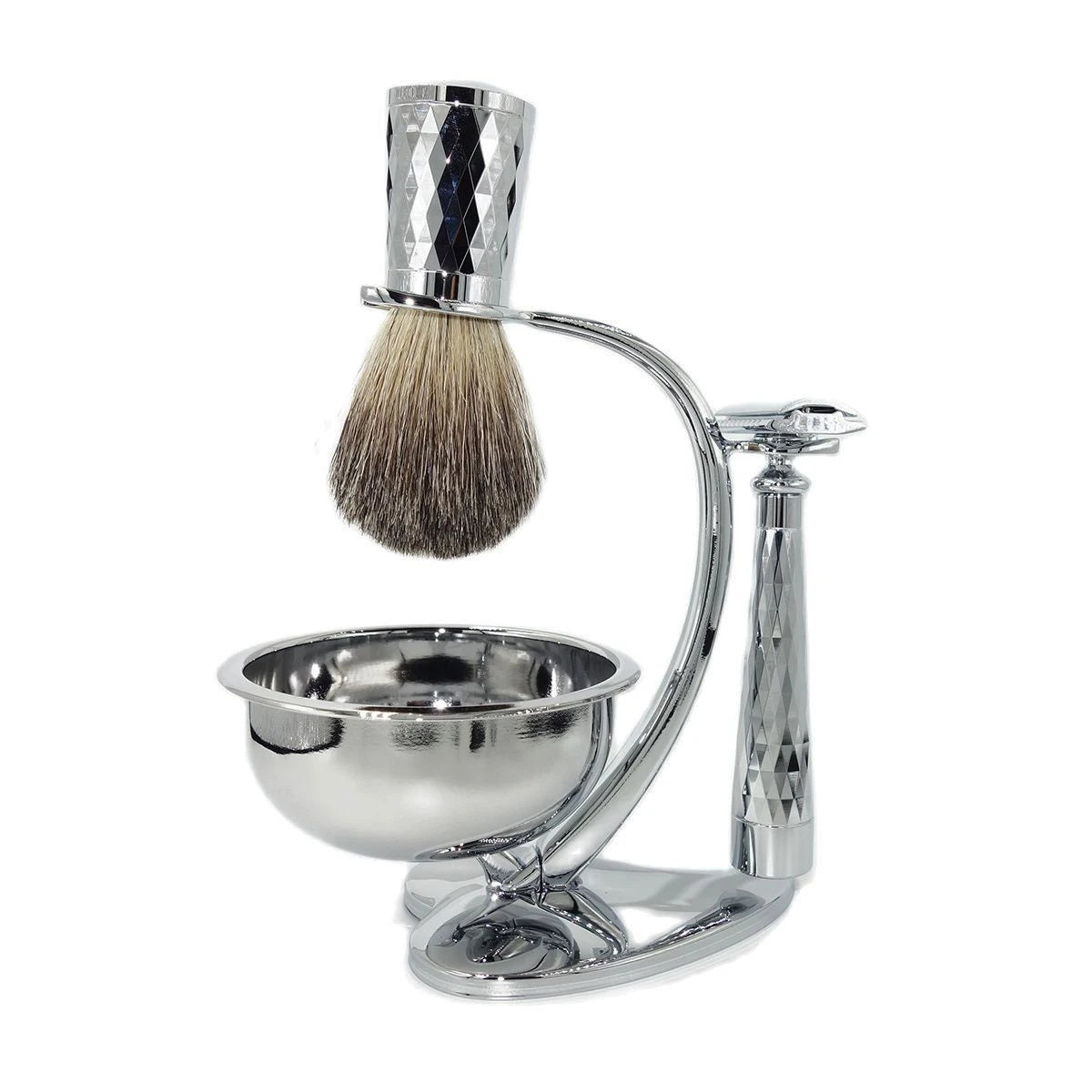 Double Edge Safety Razor with Pure Badger Brush and Stainless Steel Stand