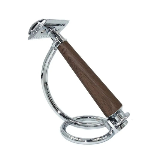 Double Safety Razor with Wooden Handle and Stainless Steel Stand