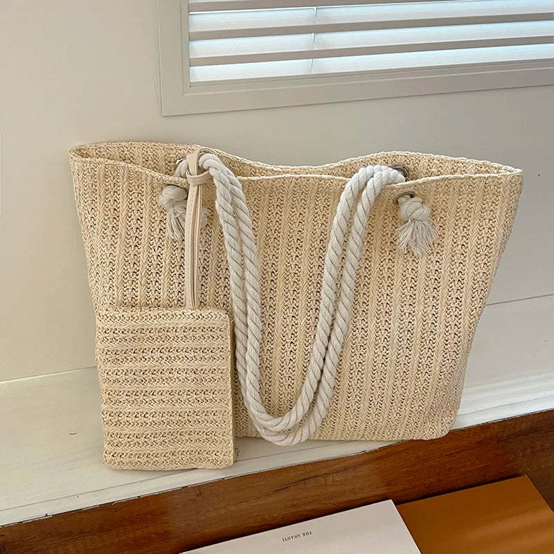 Coastal Breeze Straw Shoulder Bag