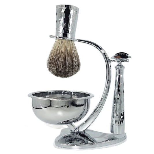 Double Edge Safety Razor with Pure Badger Brush and Stainless Steel Stand