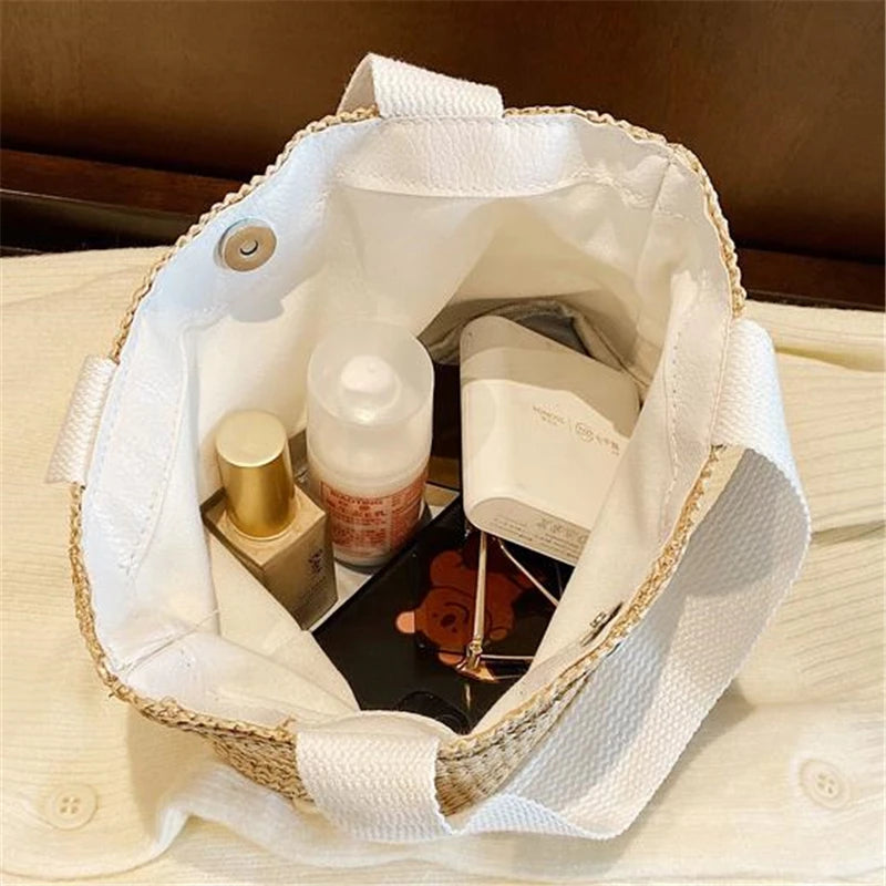 Chic Beach Straw Tote with Contrast Handles