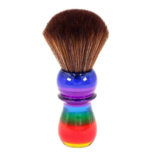 Handcrafted shaving brush with a rainbow resin handle and skin-friendly bristles