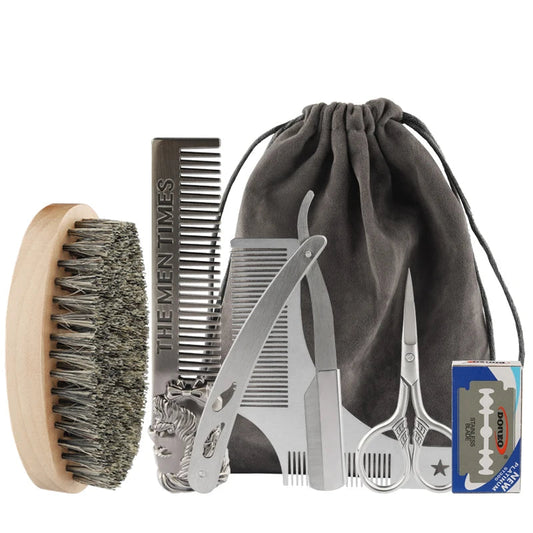 Professional Beard Grooming Kit: Comb, Razor & Scissors