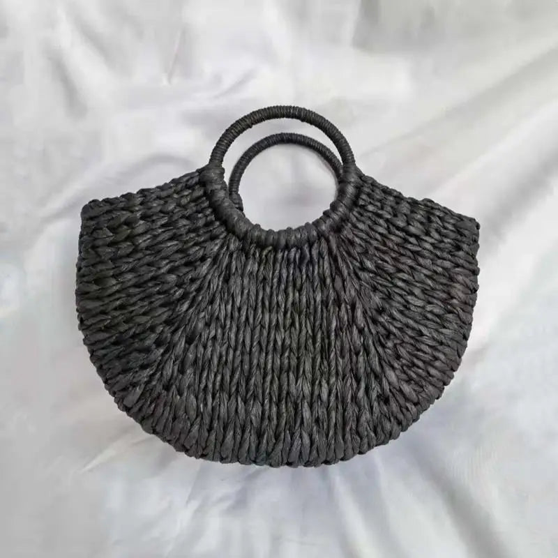 Boho Summer Straw Half-Moon Bag
