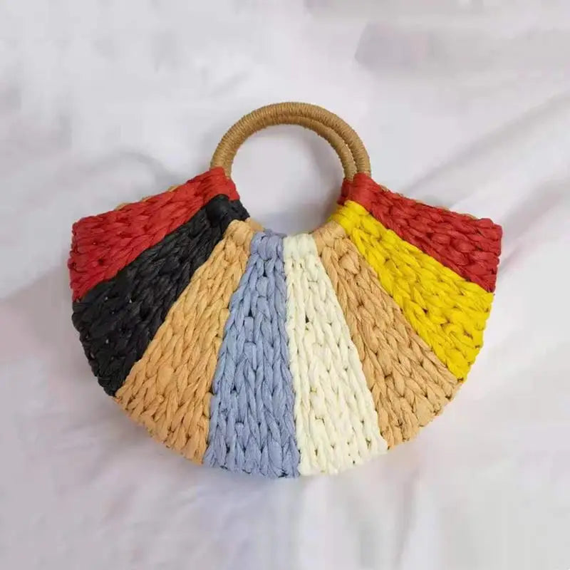 Boho Summer Straw Half-Moon Bag