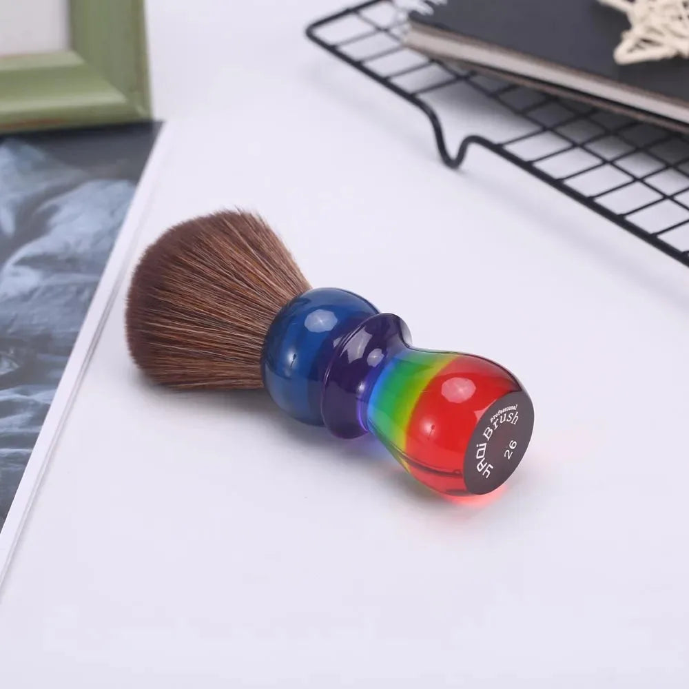 Handcrafted shaving brush with a rainbow resin handle and skin-friendly bristles
