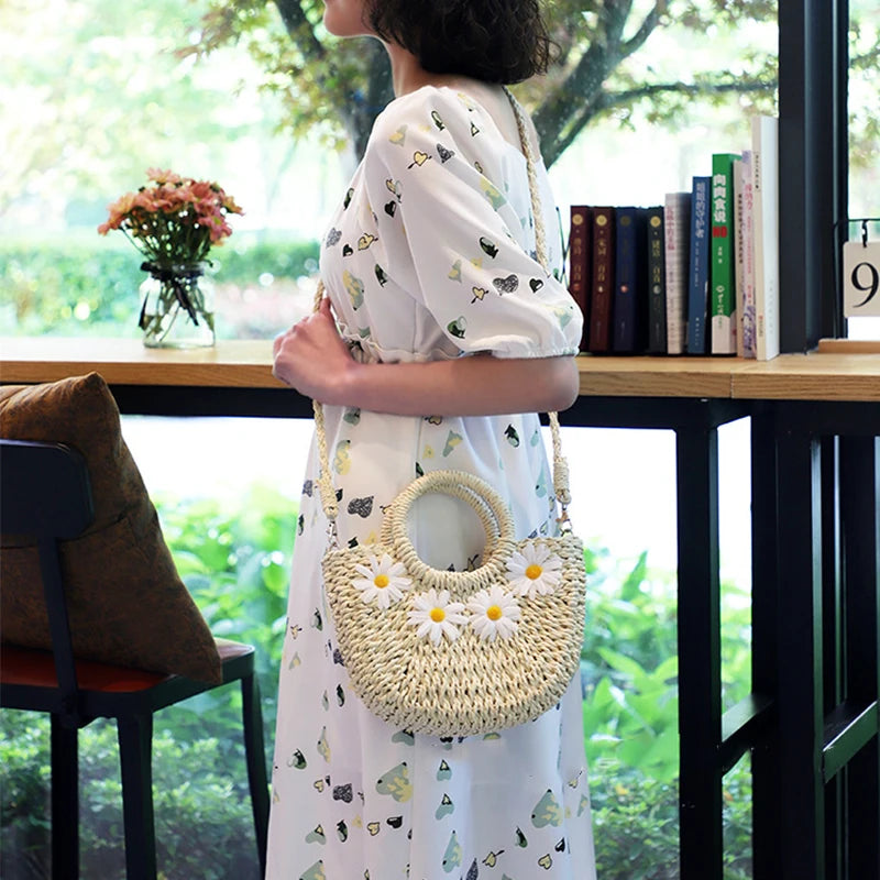 Boho Chic Floral Straw Tote