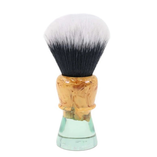 Luxury Shaving Brush with Transparent Resin Handle and Carved Amber Design