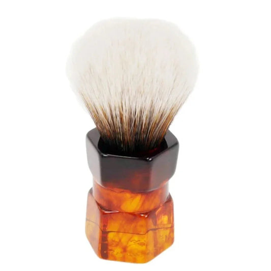 Shaving brush with hexagonal amber resin handle