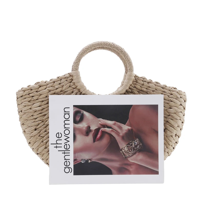 Boho Summer Straw Half-Moon Bag