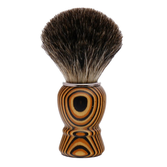 Men's shaving brush with soft bristles and a handcrafted golden-brown handle
