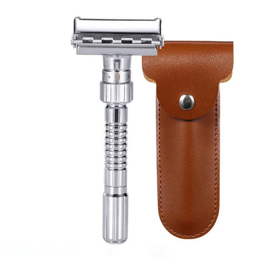 Adjustable Double Edge Safety Razor for Men with Leather Case