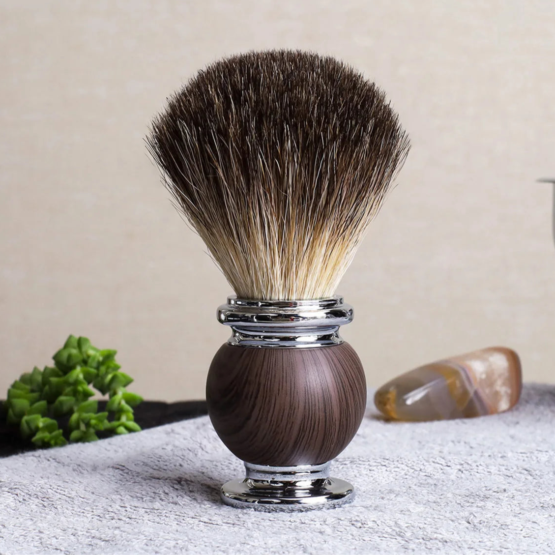 High-Quality Shaving Brush with Badger Hair Bristles and Wooden Handle