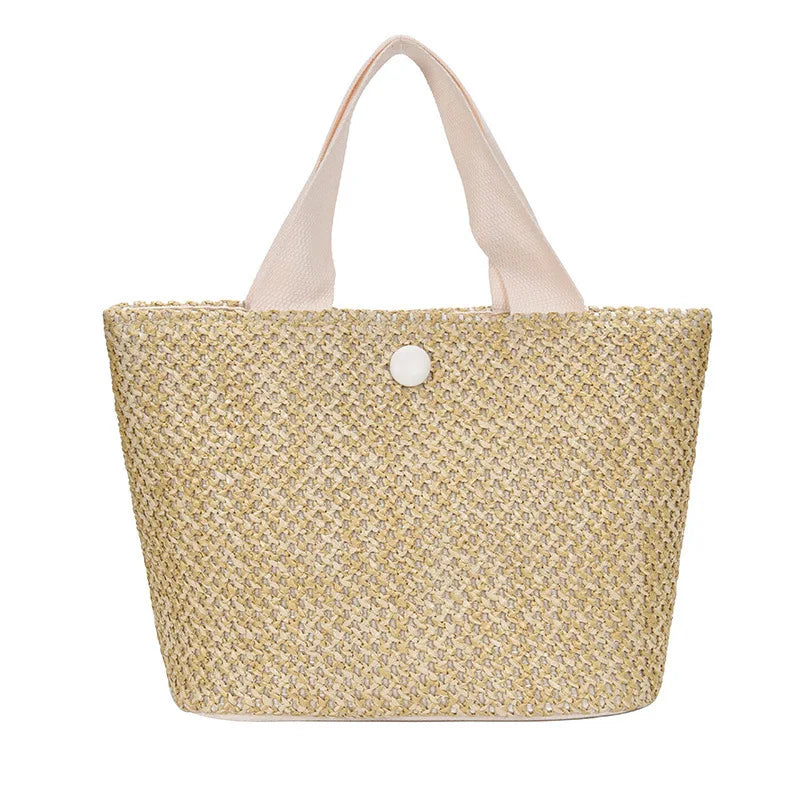 Chic Beach Straw Tote with Contrast Handles