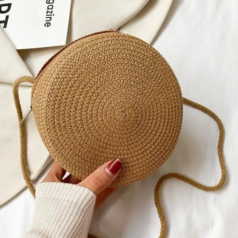 Round Woven Straw Crossbody Bag