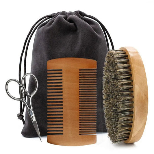 Beard Care Kit: Comb, Brush, and Scissors
