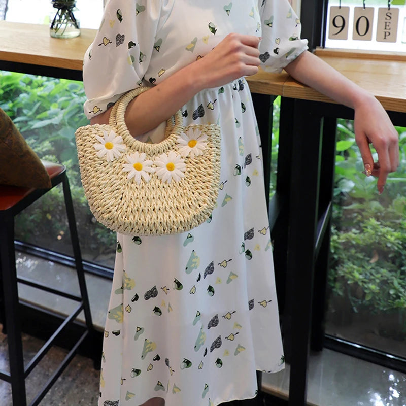 Boho Chic Floral Straw Tote