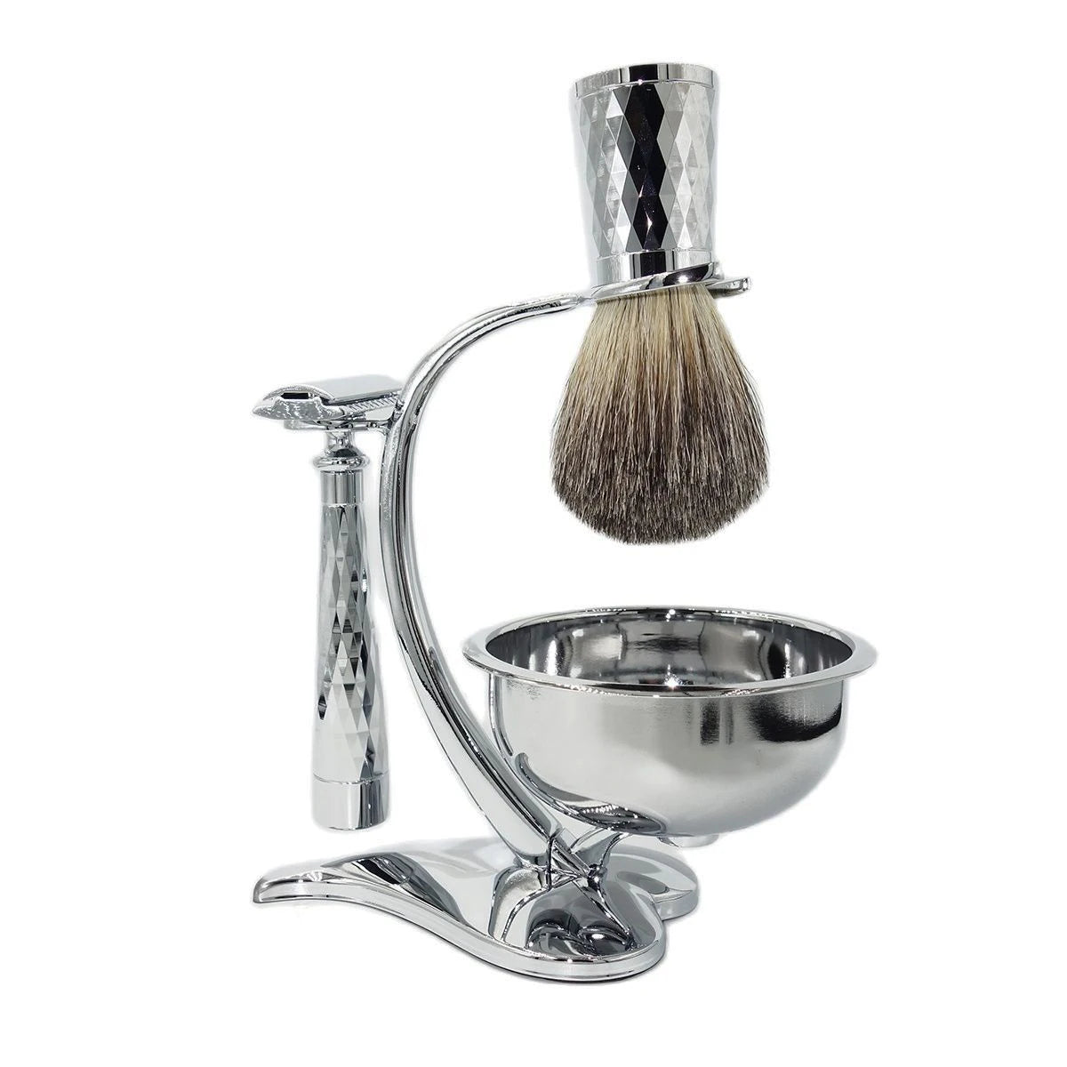 Double Edge Safety Razor with Pure Badger Brush and Stainless Steel Stand