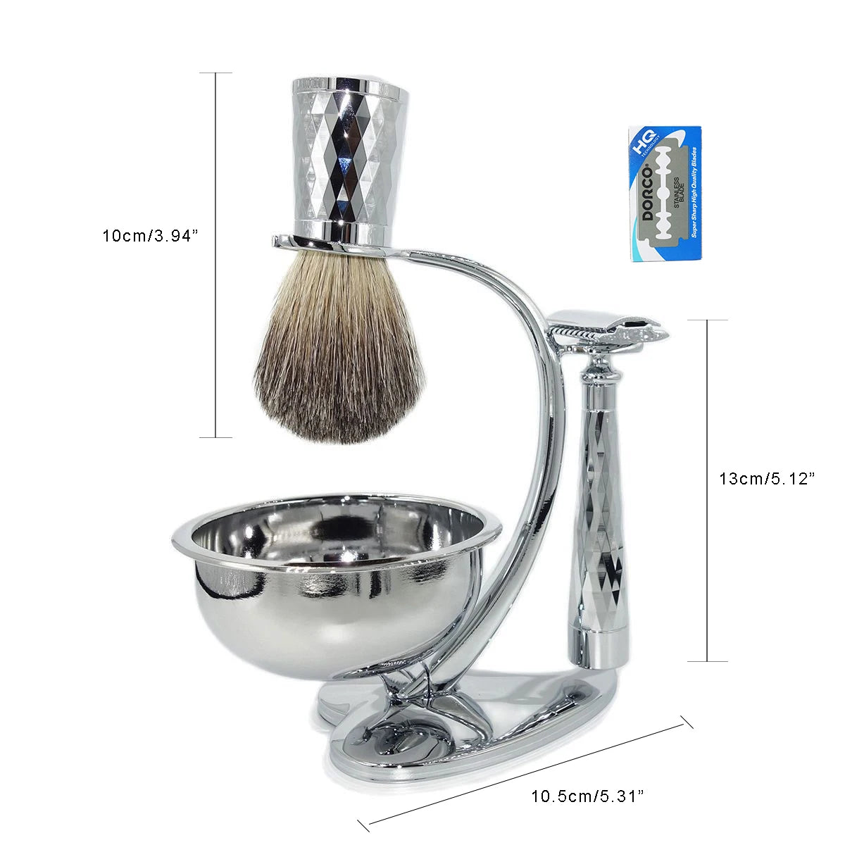 Double Edge Safety Razor with Pure Badger Brush and Stainless Steel Stand