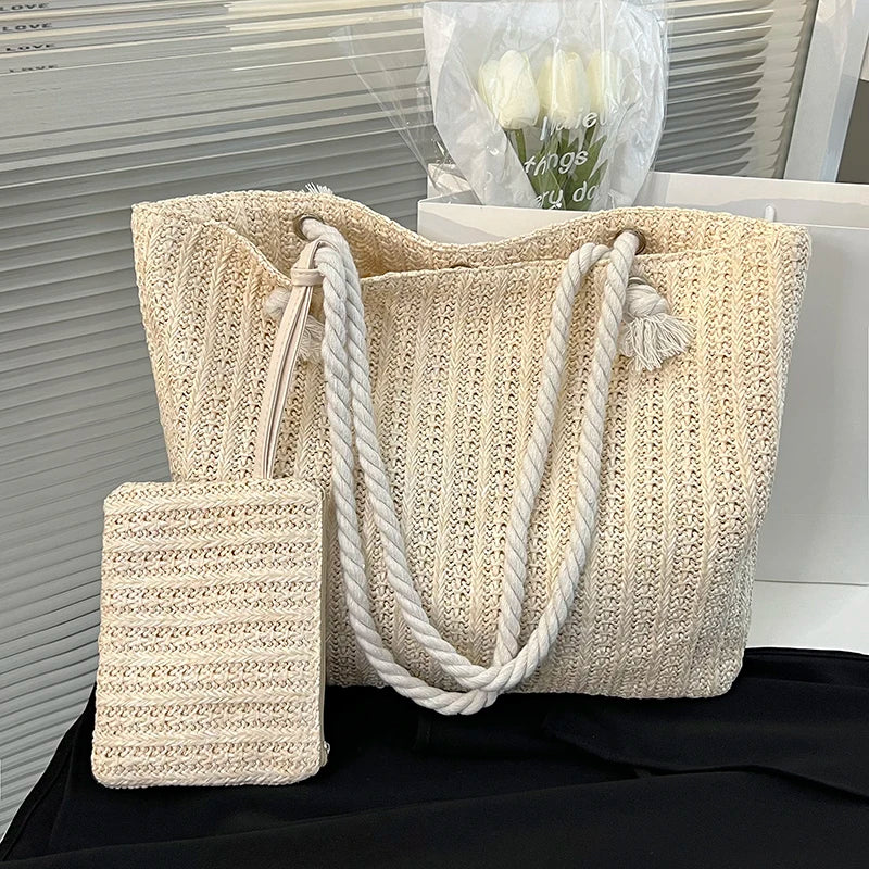 Coastal Breeze Straw Shoulder Bag
