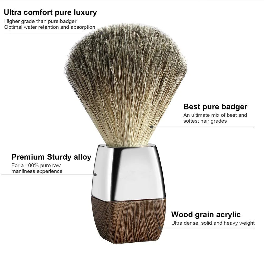 Handcrafted Shaving Brush in Badger Hair with Premium Wood Handle and Chrome Finishes