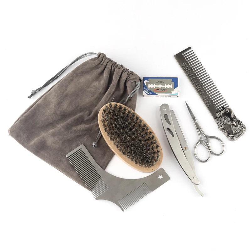 Professional Beard Grooming Kit: Comb, Razor & Scissors