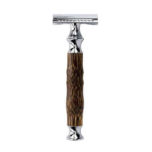 Double-Edge Safety Razor in Stainless Steel with Wooden Handle