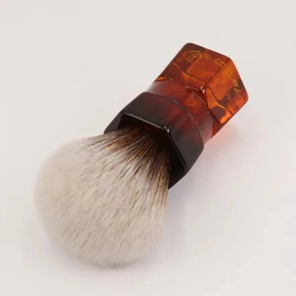 Shaving brush with hexagonal amber resin handle
