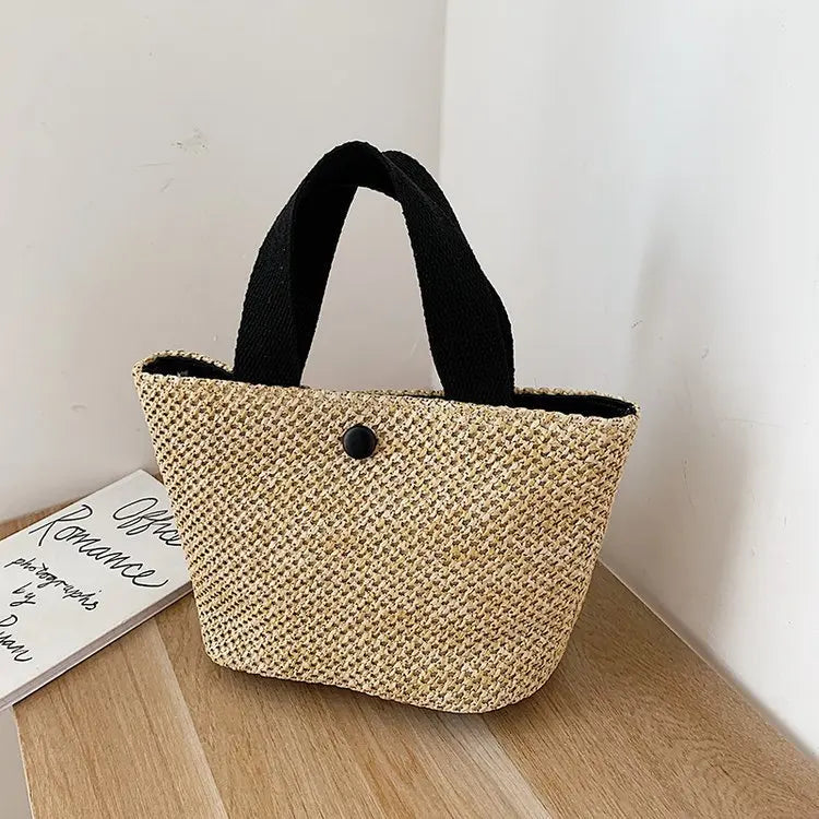 Chic Beach Straw Tote with Contrast Handles