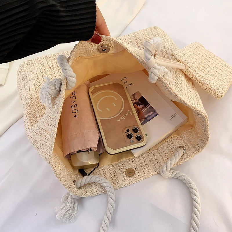 Coastal Breeze Straw Shoulder Bag