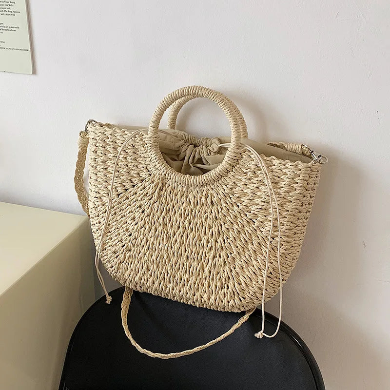 Rustic Straw Shoulder Bag for Women