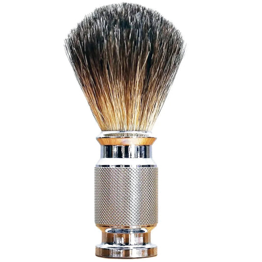 Elegant shaving brush with pure badger bristles and a non-slip aluminum handle