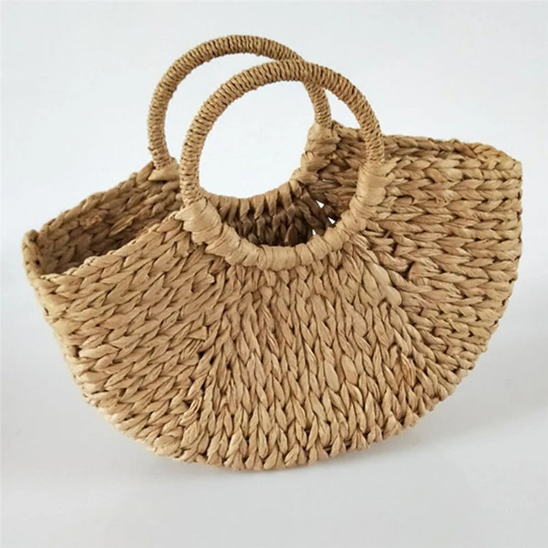 Boho Summer Straw Half-Moon Bag